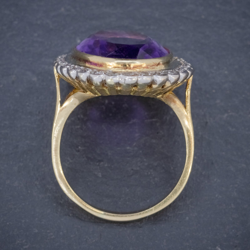 Vintage 12ct Amethyst Diamond Cocktail Ring 18ct Gold Dated 1989 TOP