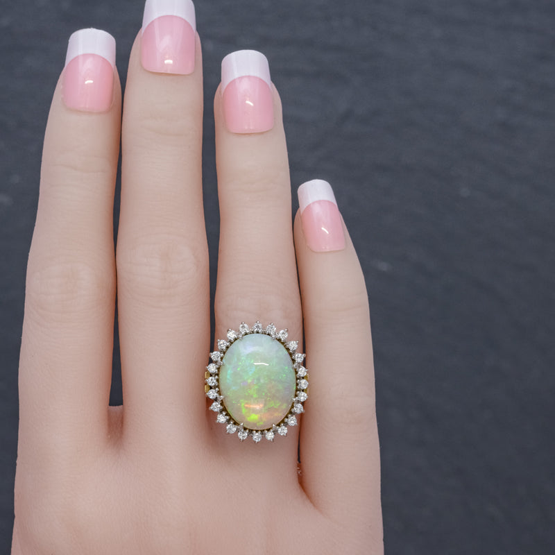 VINTAGE 12CT NATURAL OPAL CLUSTER RING 18CT GOLD CIRCA 1960 HAND