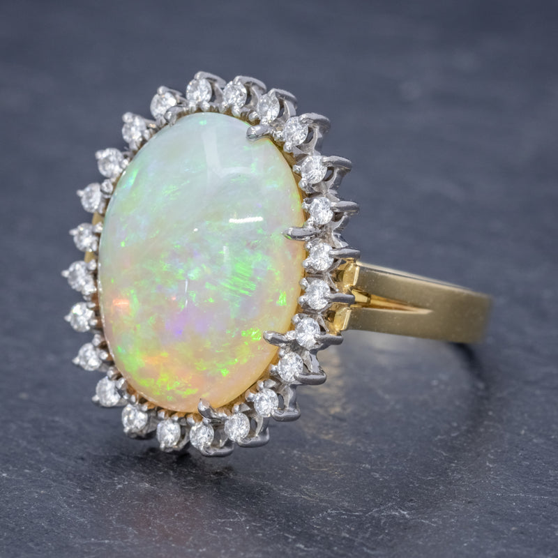 VINTAGE 12CT NATURAL OPAL CLUSTER RING 18CT GOLD CIRCA 1960 SIDE