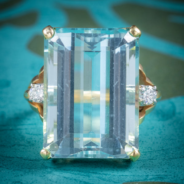 Vintage 26ct Aquamarine Ring 14ct Yellow Gold cover