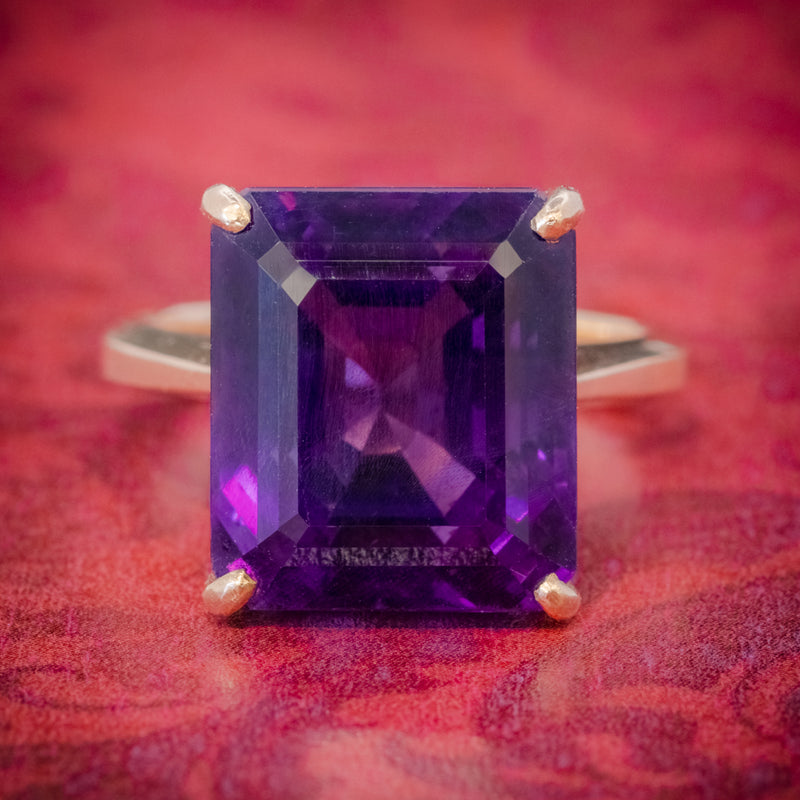 VINTAGE 6CT EMERALD CUT AMETHYST RING 9CT GOLD CIRCA 1960 COVER