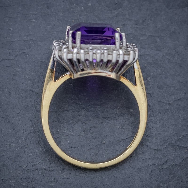 VINTAGE AMETHYST CLUSTER RING 18CT GOLD CIRCA 1950 TOP