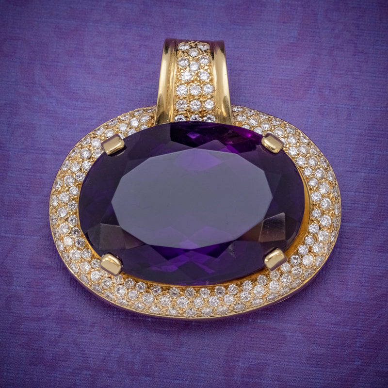  VINTAGE AMETHYST PENDANT SOLID 18CT GOLD 65CT AMETHYST CIRCA 1970 COVER