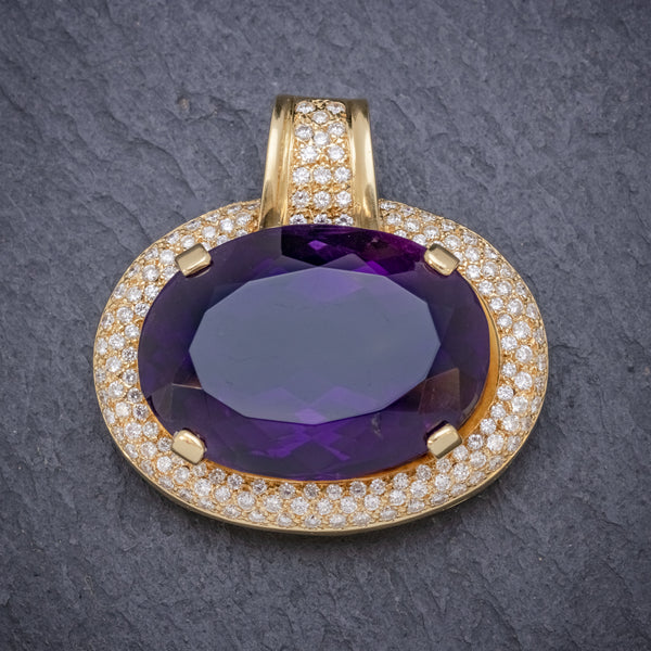  VINTAGE AMETHYST PENDANT SOLID 18CT GOLD 65CT AMETHYST CIRCA 1970 FRONT