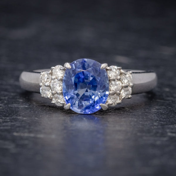 VINTAGE CEYLON SAPPHIRE ENGAGEMENT RING PLATINUM 2.50CT SAPPHIRE FRONT
