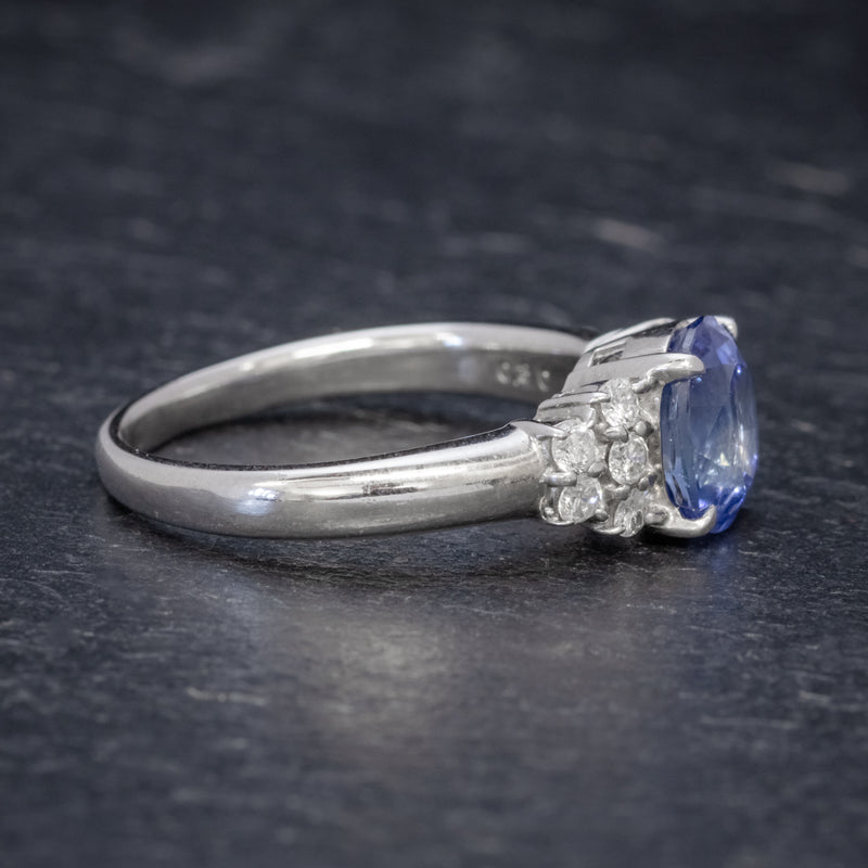 VINTAGE CEYLON SAPPHIRE ENGAGEMENT RING PLATINUM 2.50CT SAPPHIRE