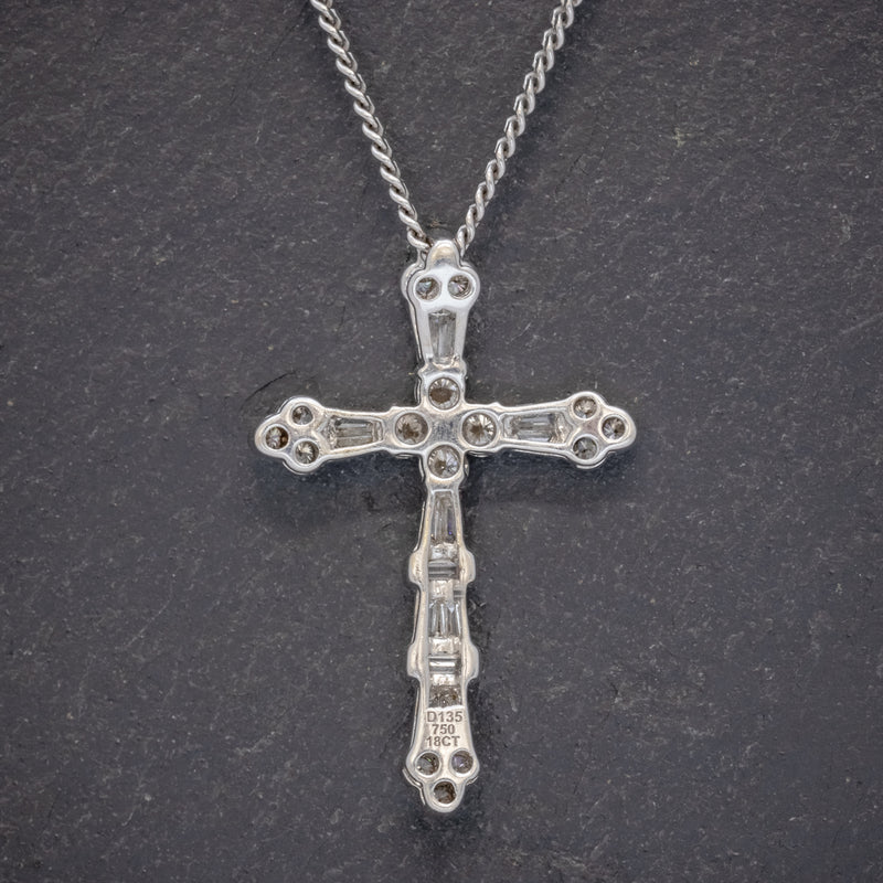 VINTAGE DIAMOND CROSS NECKLACE 18CT WHITE GOLD CHAIN  BACK