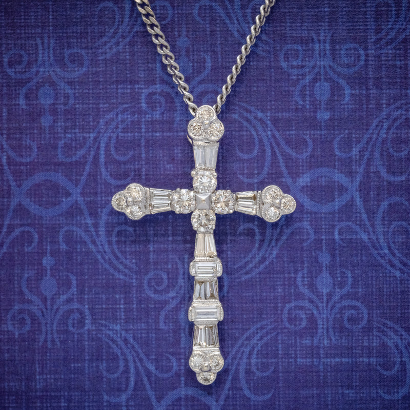 VINTAGE DIAMOND CROSS NECKLACE 18CT WHITE GOLD CHAIN  COVER