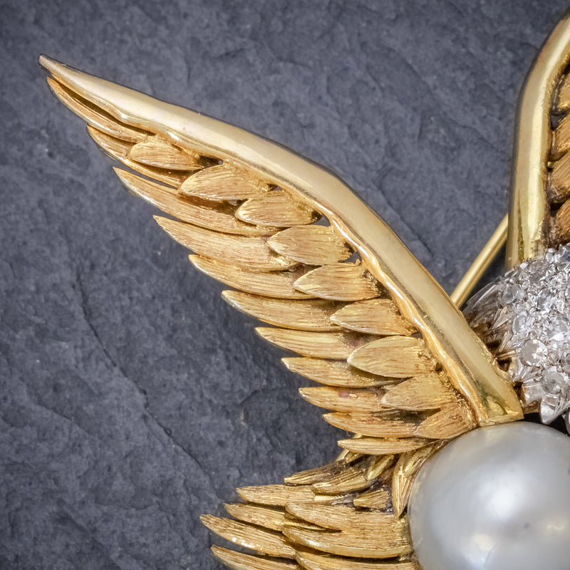 Vintage Diamond Swan Brooch 18ct Gold 2.50ct Diamond Pearl Egg Circa 1950  wing