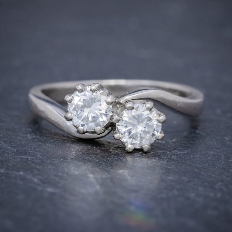 Vintage Double Diamond Ring 18ct White Gold 1.20ct Of Diamond FRONT