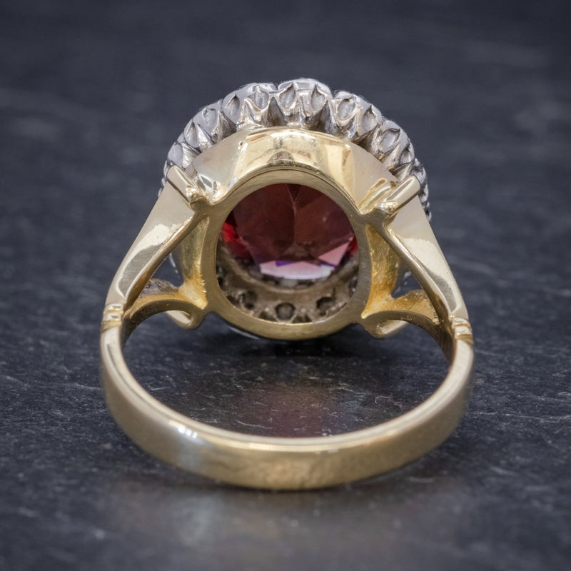 Vintage Garnet Diamond Cluster Ring 18ct Gold 5ct Garnet BACK