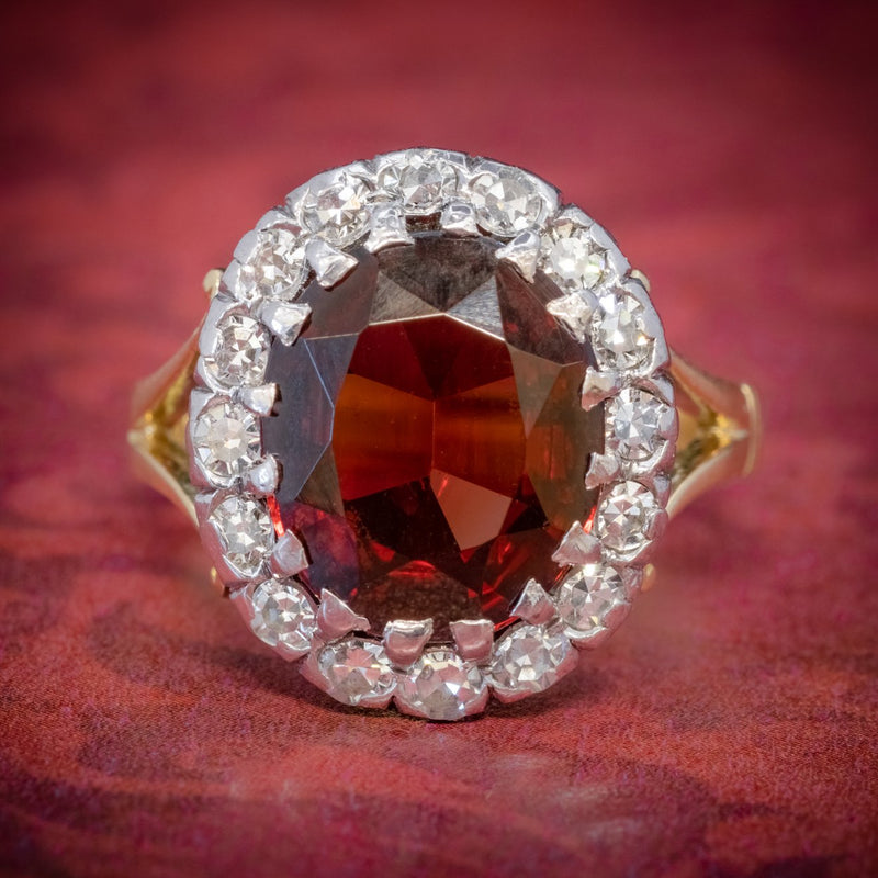 Vintage Garnet Diamond Cluster Ring 18ct Gold 5ct Garnet COVER