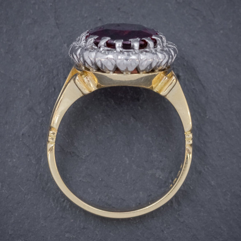 Vintage Garnet Diamond Cluster Ring 18ct Gold 5ct Garnet TOP