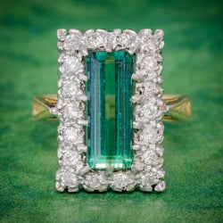 VINTAGE GREEN TOURMALINE DIAMOND RING 18CT GOLD DATED 1975 COVER