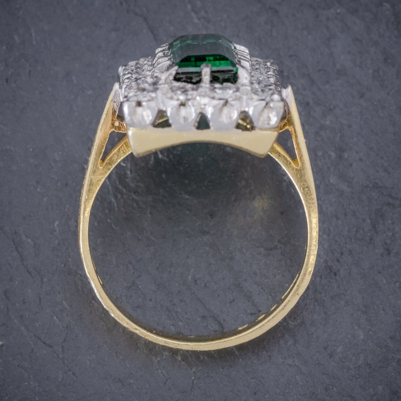 VINTAGE GREEN TOURMALINE DIAMOND RING 18CT GOLD DATED 1975 TOP