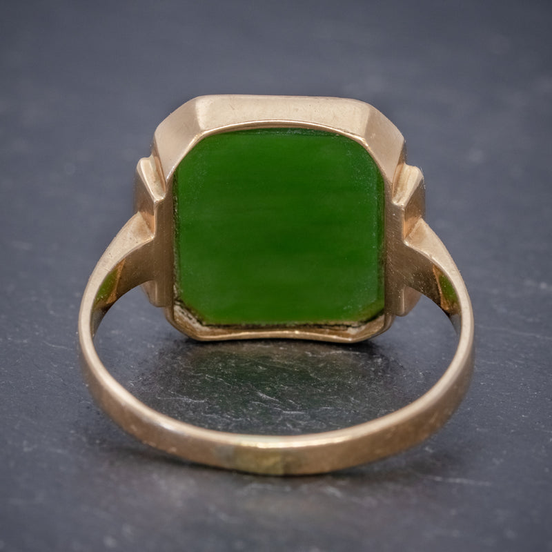 VINTAGE JADE SIGNET RING 18CT GOLD SWEDEN DATED 1953 back