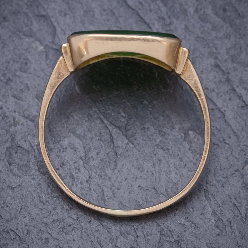 VINTAGE JADE SIGNET RING 18CT GOLD SWEDEN DATED 1953 top