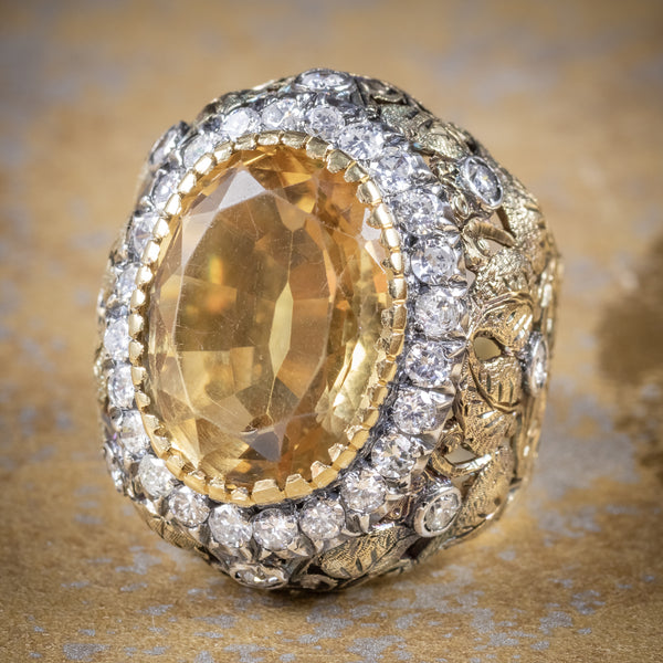 Vintage Large Citrine Ring 9ct Gold Ornate Gallery Circa 1960 cover