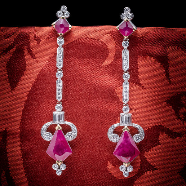 Vintage Long Ruby Diamond Drop Earrings 18ct White Gold Circa 1960 cover