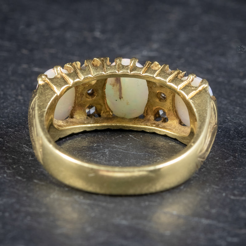 VINTAGE NATURAL OPAL TRILOGY RING 18CT GOLD DATED LONDON 1963 back