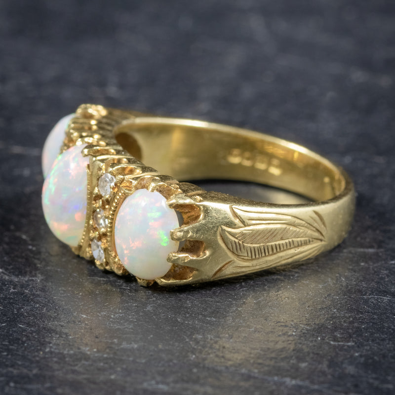 VINTAGE NATURAL OPAL TRILOGY RING 18CT GOLD DATED LONDON 1963 side