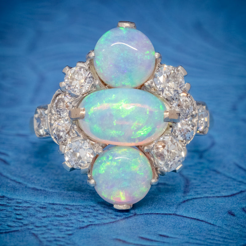 VINTAGE OPAL CLUSTER RING 14CT GOLD PLATINUM 5CT OPAL CIRCA 1930 COVER