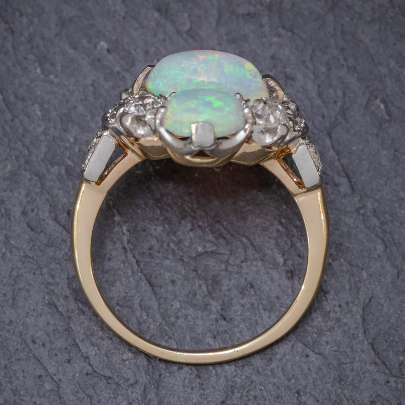 VINTAGE OPAL CLUSTER RING 14CT GOLD PLATINUM 5CT OPAL CIRCA 1930 TOP