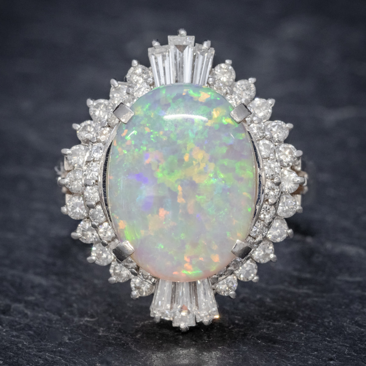 VINTAGE OPAL CLUSTER RING PLATINUM 6CT OPAL Antique Jewellery Online