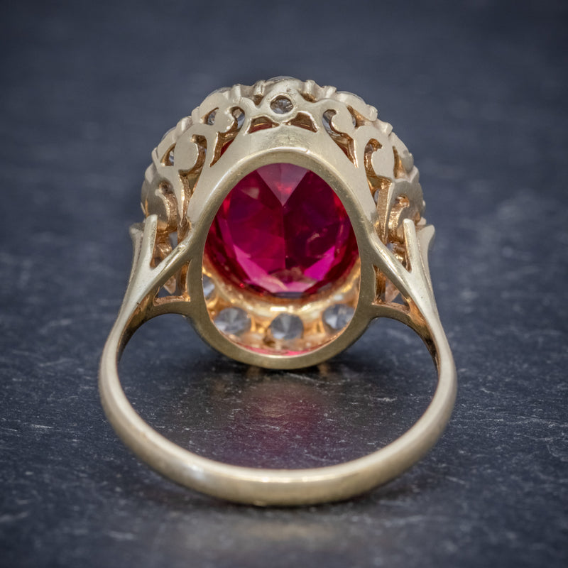 VINTAGE RUBY CLUSTER RING 9CT GOLD 6.5CT RUBY DATED 1971 BACK