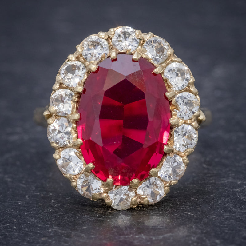 VINTAGE RUBY CLUSTER RING 9CT GOLD 6.5CT RUBY DATED 1971 FRONT