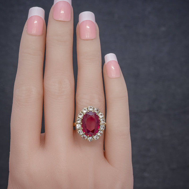 VINTAGE RUBY CLUSTER RING 9CT GOLD 6.5CT RUBY DATED 1971 HAND