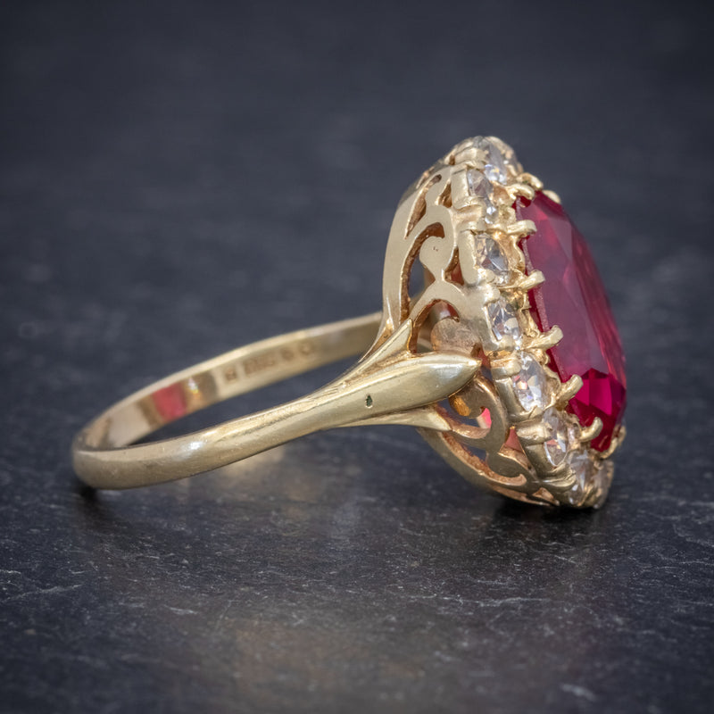 VINTAGE RUBY CLUSTER RING 9CT GOLD 6.5CT RUBY DATED 1971 SIDE2