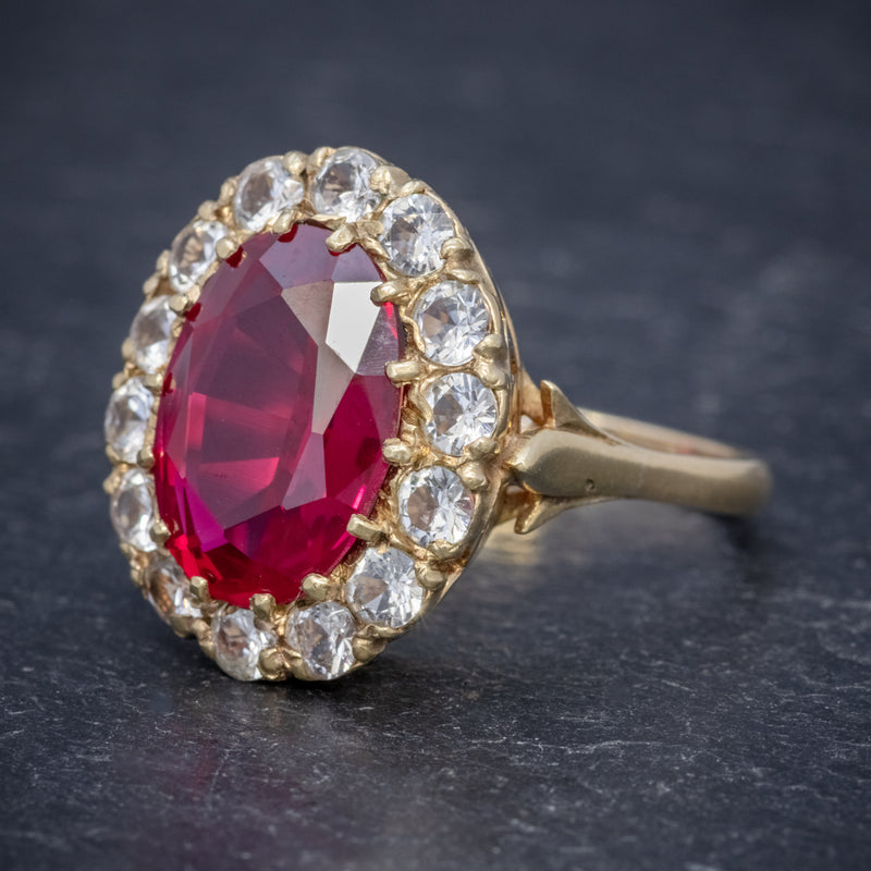 VINTAGE RUBY CLUSTER RING 9CT GOLD 6.5CT RUBY DATED 1971 SIDE