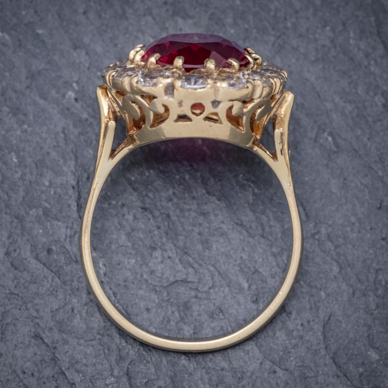 VINTAGE RUBY CLUSTER RING 9CT GOLD 6.5CT RUBY DATED 1971 TOP