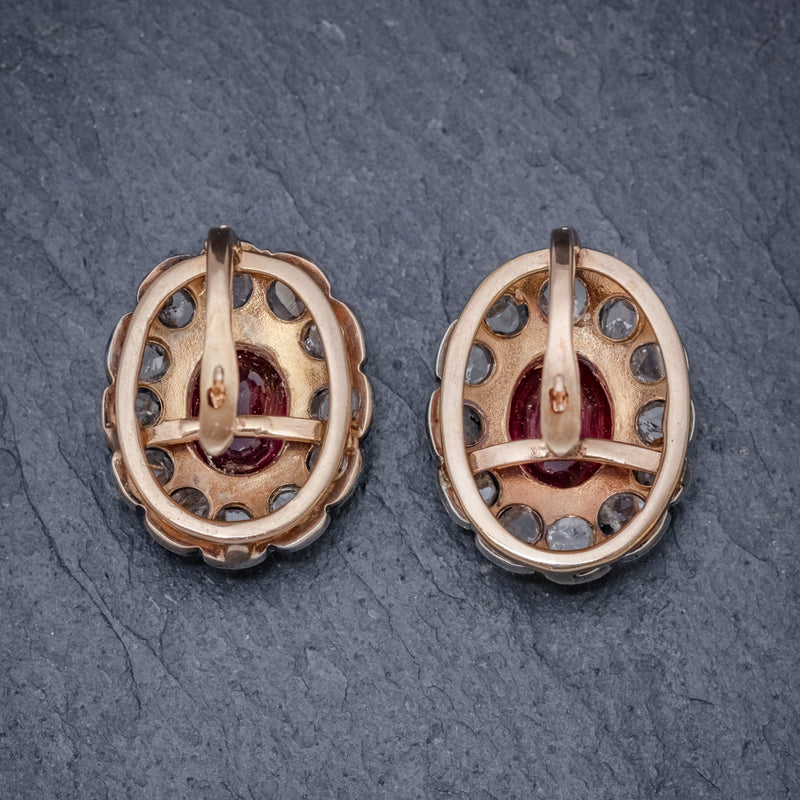 VINTAGE RUBY DIAMOND EARRINGS 3.50CT RUBY 3CT DIAMONDS 18CT GOLD CIRCA 1930 BACK
