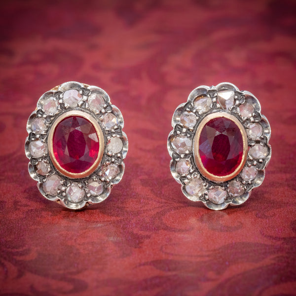 VINTAGE RUBY DIAMOND EARRINGS 3.50CT RUBY 3CT DIAMONDS 18CT GOLD CIRCA 1930 COVER