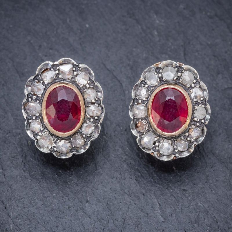 VINTAGE RUBY DIAMOND EARRINGS 3.50CT RUBY 3CT DIAMONDS 18CT GOLD CIRCA 1930 FRONT