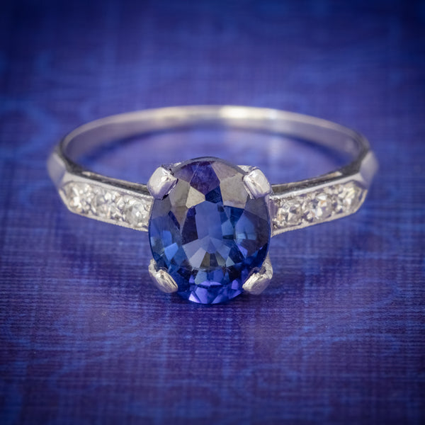 VINTAGE SAPPHIRE DIAMOND ENGAGEMENT RING PLATINUM 2CT SAPPHIRE  COVER