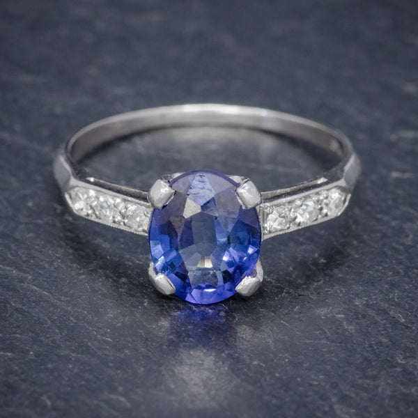 VINTAGE SAPPHIRE DIAMOND ENGAGEMENT RING PLATINUM 2CT SAPPHIRE  FRONT