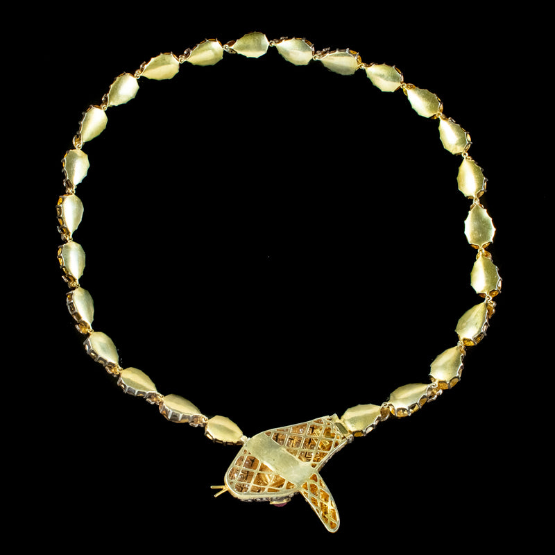 Victorian Style Citrine Diamond Riviere Snake Necklace 156ct Of Citrine