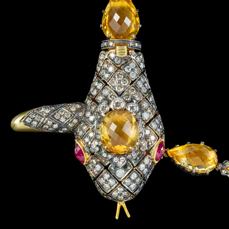 Victorian Style Citrine Diamond Riviere Snake Necklace 156ct Of Citrine