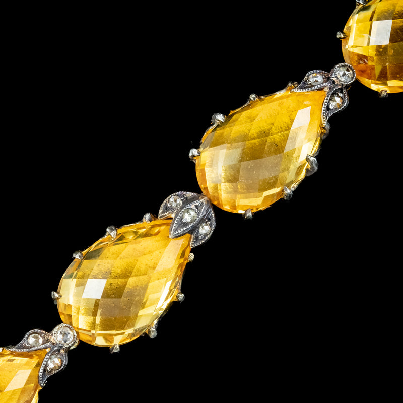 Victorian Style Citrine Diamond Riviere Snake Necklace 156ct Of Citrine