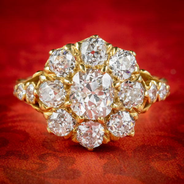 Victorian Style Diamond Cluster Ring 3ct Of Diamond 