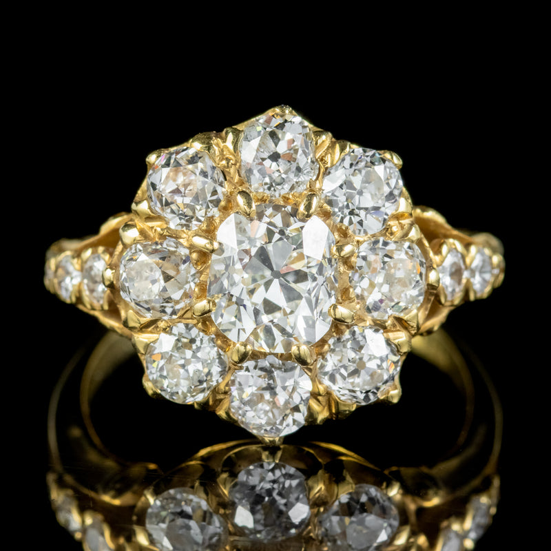 Victorian Style Diamond Cluster Ring 3ct Of Diamond 