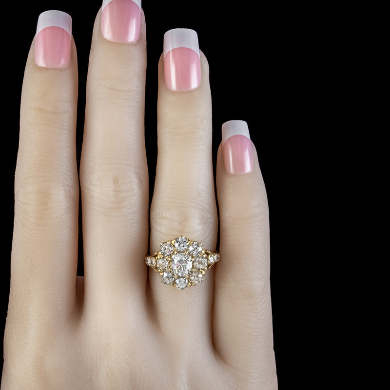 Victorian Style Diamond Cluster Ring 3ct Of Diamond 