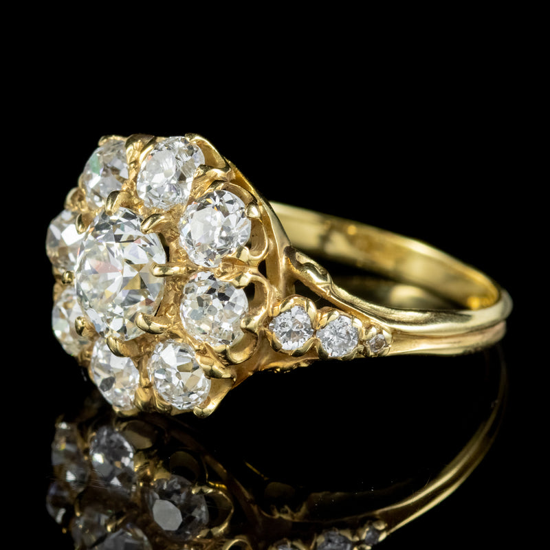 Victorian Style Diamond Cluster Ring 3ct Of Diamond 