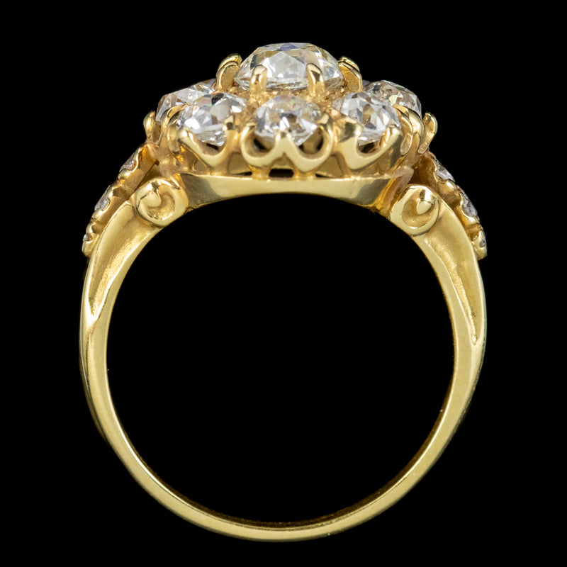 Victorian Style Diamond Cluster Ring 3ct Of Diamond 