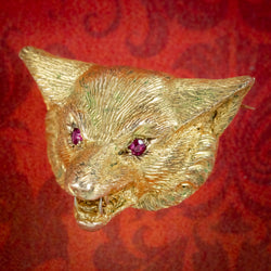 Victorian Style Fox Brooch 9ct Gold Ruby Eyes Dated 1987