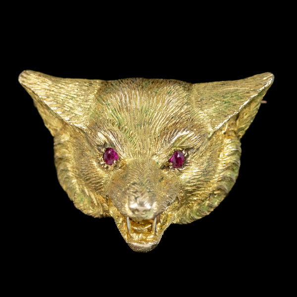 Victorian Style Fox Brooch 9ct Gold Ruby Eyes Dated 1987