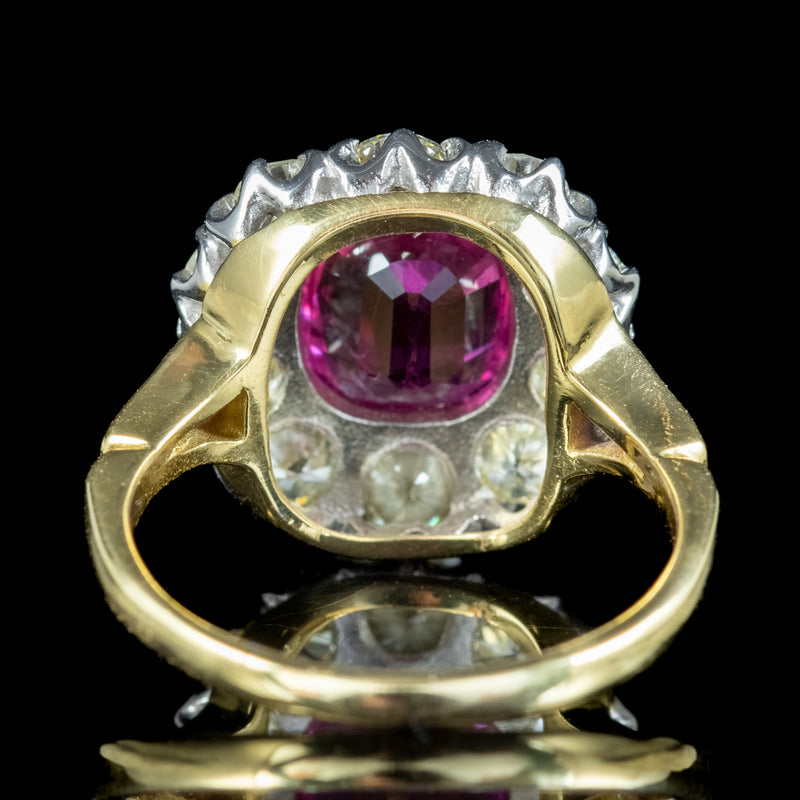 Victorian Style Pink Sapphire Diamond Cluster Ring 3.20ct Sapphire